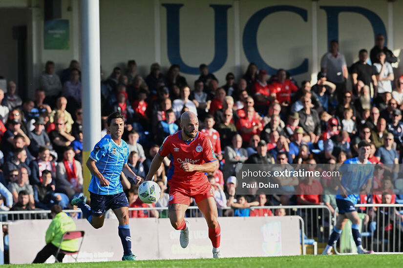 Shelbourne's' Mark Coyle pulls away from UCD's Sean Brennan