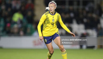 Hanna Glas in action against Ireland in Tallaght in their 2023 FIFA Women's World Cup qualifier