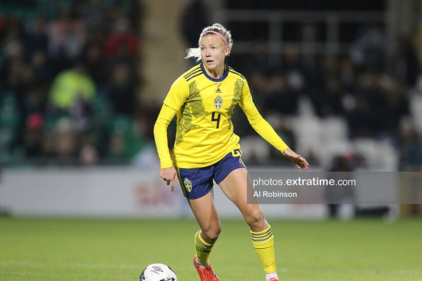 Hanna Glas in action against Ireland in Tallaght in their 2023 FIFA Women's World Cup qualifier