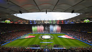 General view inside the stadium prior to the UEFA EURO 2024 quarter-final match between Portugal and France at Volksparkstadion on July 05, 2024 in Hamburg, Germany.