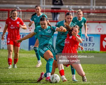 Action from the scorless draw between Shelbourne and Shamrock Rovers at Tolka Park in April 2024