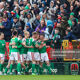 Cork City celebrating their winner against Dundalk