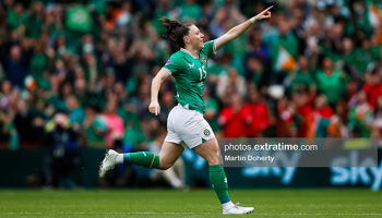 Lucy Quinn celebrating Ireland's opener