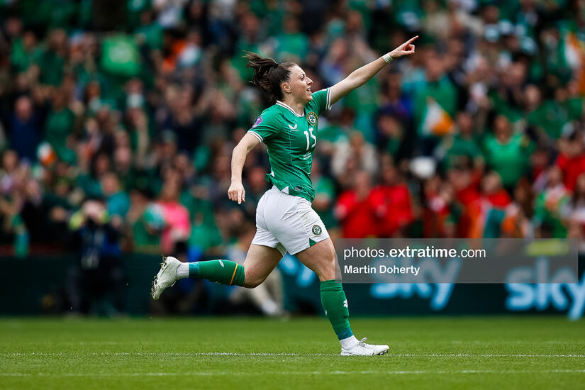 Lucy Quinn celebrating Ireland's opener