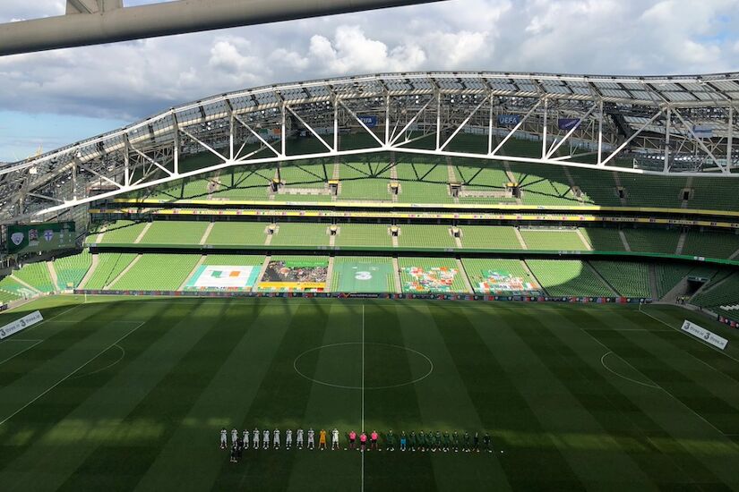 Ireland and Finland line out in their September 2020 Covid-19 behind-closed-doors clash at the Aviva Stadium