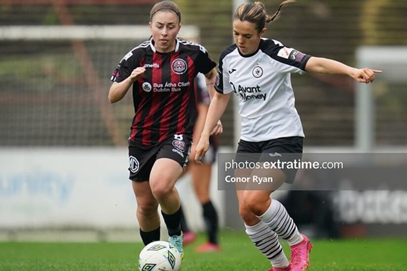 Leah Kelly Sligo Rovers FC and Rachel Doyle Bohemian FC in a race for possession