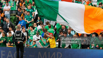 An Irish supporter waves the tricolour flag