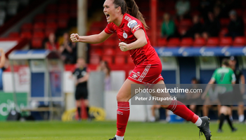 Shelbourne's Jess Gargan celebrates scoring against Peamount United during their 3-2 win in the FAI Cup quarter-final on Saturday, 6 August 2022.