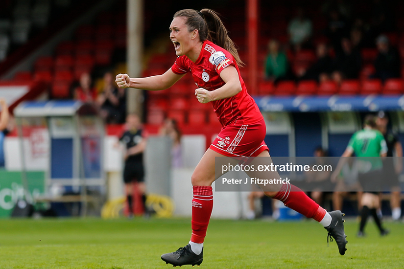 Shelbourne's Jess Gargan celebrates scoring against Peamount United during their 3-2 win in the FAI Cup quarter-final on Saturday, 6 August 2022.