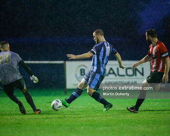 Gareth McCaffrey in action for St Mochta's against Lucan United on Friday night