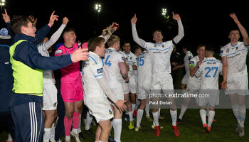 UCD celebrating their play-off victory in 2021