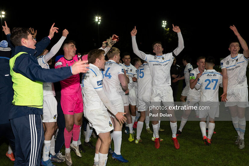 UCD celebrating their play-off victory in 2021