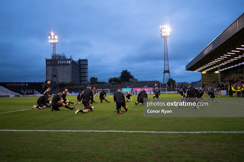 Bohemians warm up at Dalymount Park ahead of their 1-2 loss to Finn Harps in the Premier Division on Friday, 24 September 2021.