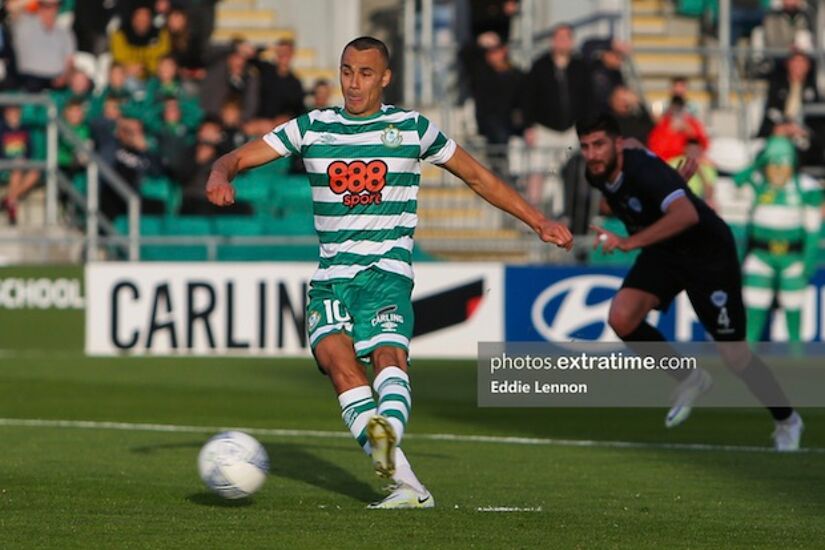 Graham Burke scoring his seventh goal in Europe for Shamrock Rovers