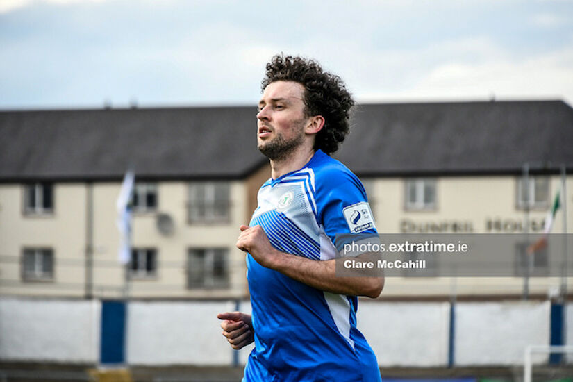 Barry McNamee with the Harps goal