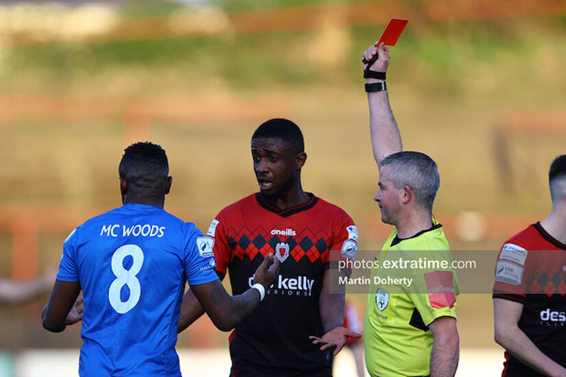 Eric McWoods receiving an early red card