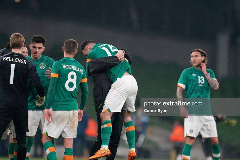 Troy Parrott celebrates at the end of the game