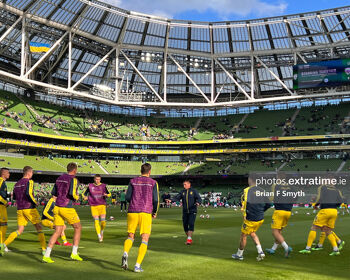 Ukraine warm up for the match.