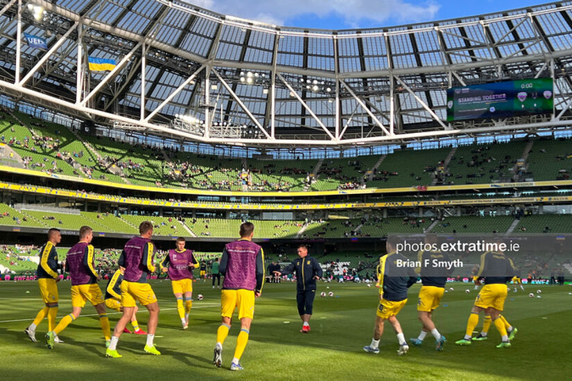 Ukraine warm up for the match.