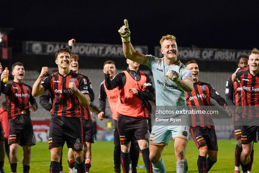 Bohemians celebrate their third win in a row in Dalymount Park over Shamrock Rovers