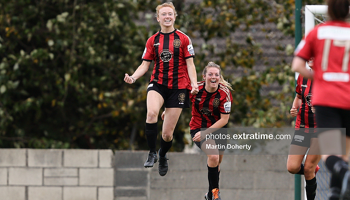 Erica Burke celebrates scoring Bohemians opening goal during their 2-0 win over Cork City on Saturday, 11 September 2021.