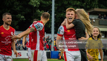 Brandon Kavanagh celebrates scoring the winner for St Patrick's Athletic from the penalty spot