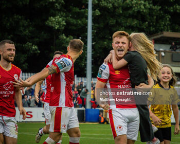 Brandon Kavanagh celebrates scoring the winner for St Patrick's Athletic from the penalty spot