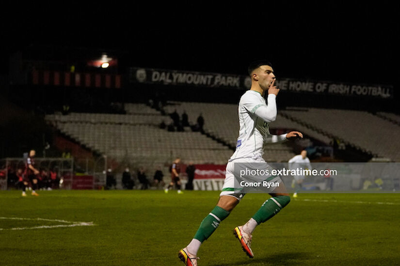Danny Mandroiu's reaction to scoring in Dalymount Park but Bohs had the last laugh winning 3-1