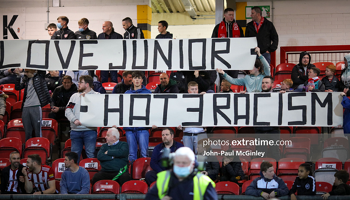 Derry City fans during their side's 3-0 win over Longford Town at the Ryan McBride Brandywell on Friday, 24 September 2021.