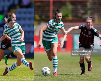 Aoife Kelly (left) and Jessica Hennessy in action for Shamrock Rovers in last month's scoreless Dublin Derby in Dalymount Park