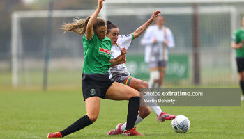Bronagh Kane of Bohemian FC tackled by Chloe Moloney of Peamount United
