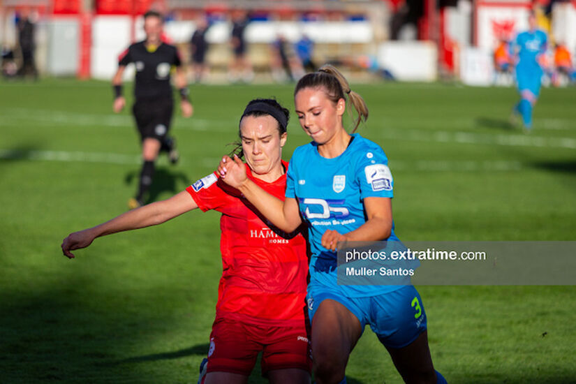 Katie Burdis battles for the ball at Tolka Park