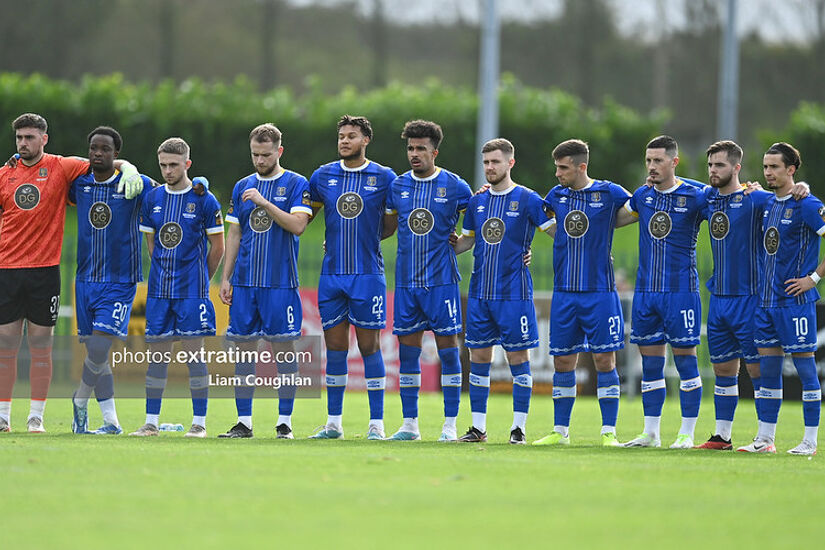 Waterford team ahead of their First Division playoff game against Treaty United on Saturday, 28 October 2023.