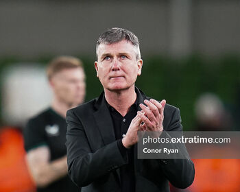 An emotional Stephen Kenny clapping the fans after the final whistle for what turned out to be his final game in charge of Ireland