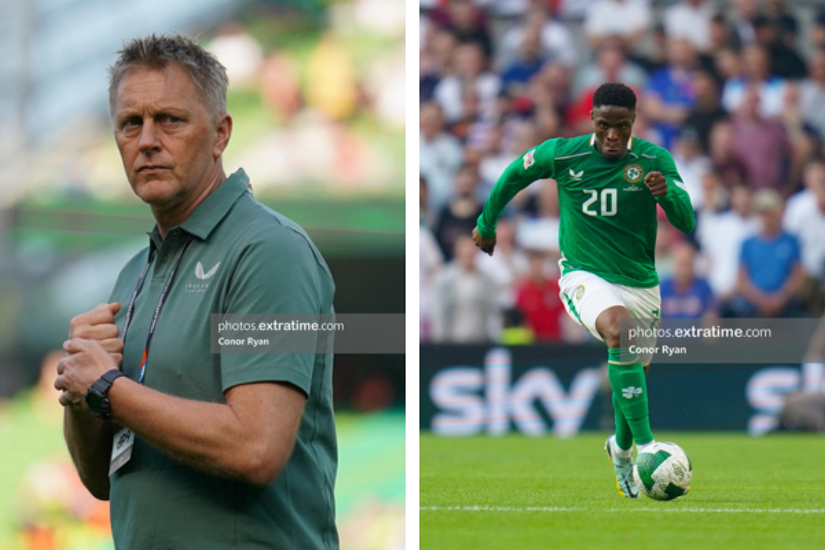 Ireland boss Heimir Halgrimsson (left) and winger Chiedozie Ogbene