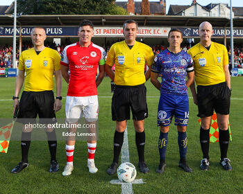 Captains Joe Redmond (left) and Keith Buckley line up ahead of scoreless draw in Inchicore last August
