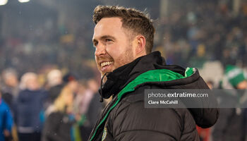 Stephen Bradley all smiles after the final whistle as win over Harps hands Hoops the title