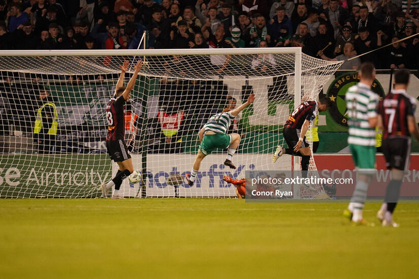 Rory Gaffney Shamrock Rovers FC scores the second goal of the game