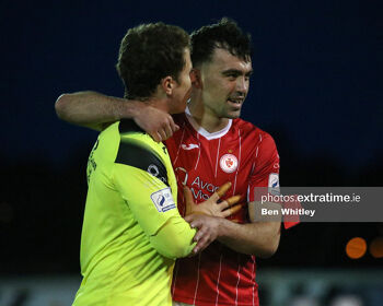 John Mahon (right) with Ed McGinty after Sligo Rovers 4-0 away win against Dundalk in May 2021
