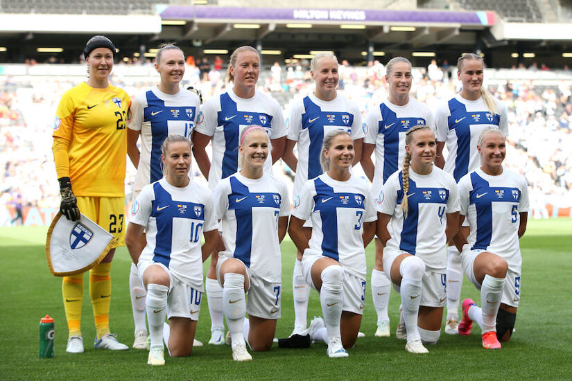 Finland's team ahead of their Euro 2022 game against Spain in Milton Keynes