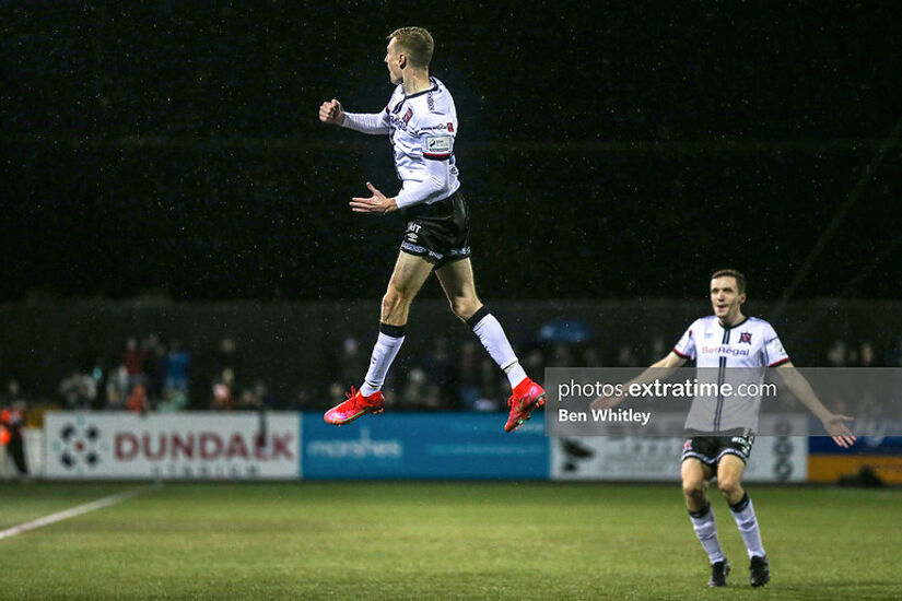 Daniel Kelly celebrates for Dundalk