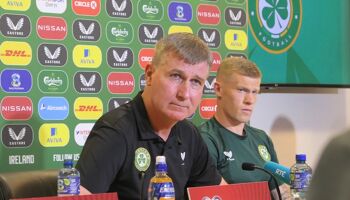 Stephen Kenny alongside James McClean speaking ahead of Monday's match against Gibraltar in the Aviva Stadium