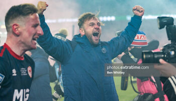 Paddy Barrett celebrating the Athletic's FAI Cup win 