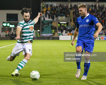 Richie Towell on the ball during Shamrock Rovers' 1-1 draw with KAA Gent in the UEFA Europa Conference League at Tallaght Stadium on Thursday, 27 October 2022.