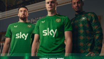 The new Ireland Castore kit adorned with the new sponsor logo from Sky