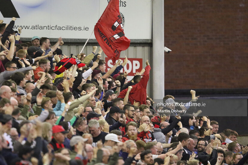 Bohemians fans during a Dublin derby with Shelbourne in September 2019.