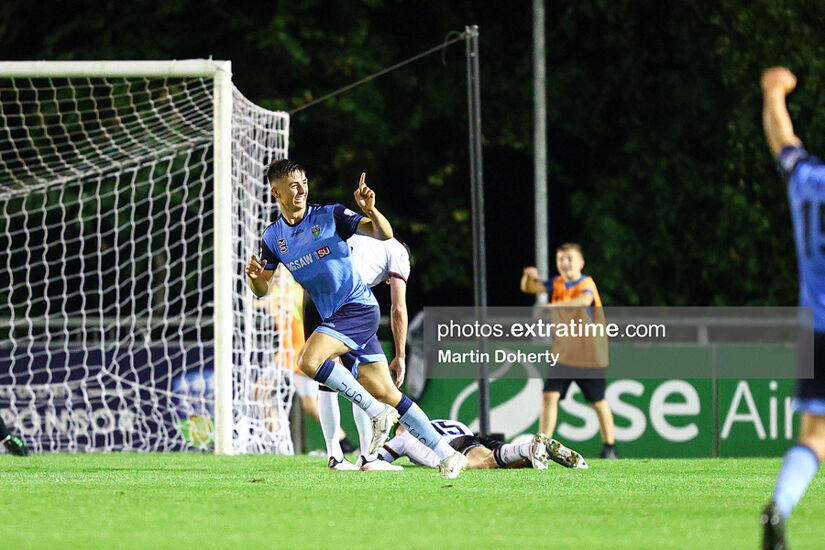 Dylan Duffy of UCD AFC celebrates scoring his teams second goal last October
