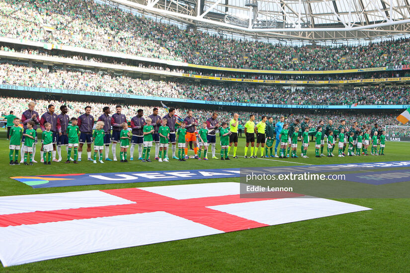 England and Ireland line up at the Aviva in the UEFA Nations League