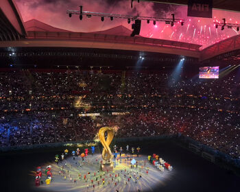 Fireworks on the roof of Al Bayt Stadium conclude the World Cup opening ceremony