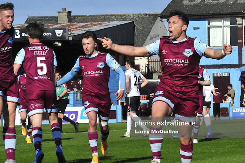 Chris Lyon celebrates the opening goal at Head in the Game Park